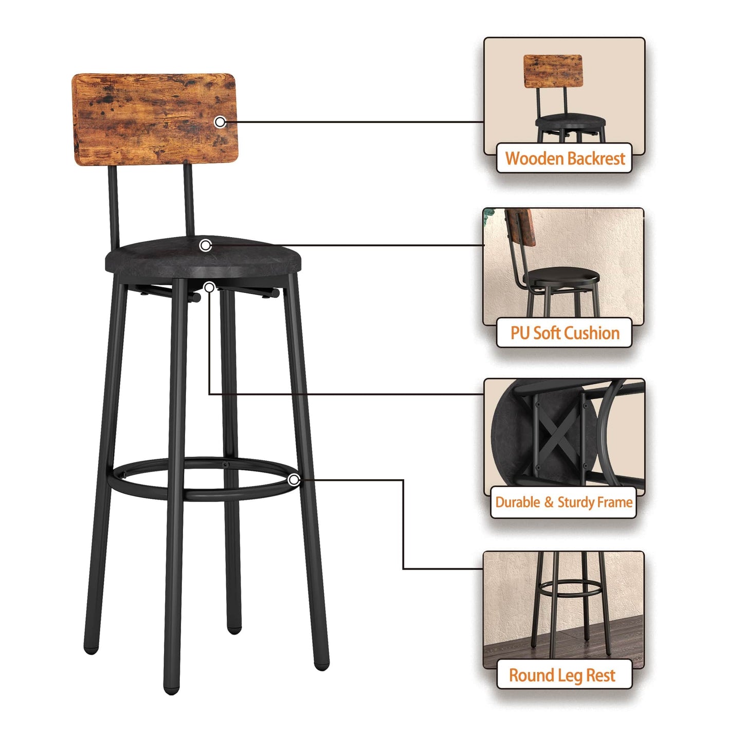 1st Choice Furniture Direct Bar Table Set 1st Choice Complete Bar Table Set with 4 Stools in Rustic Brown