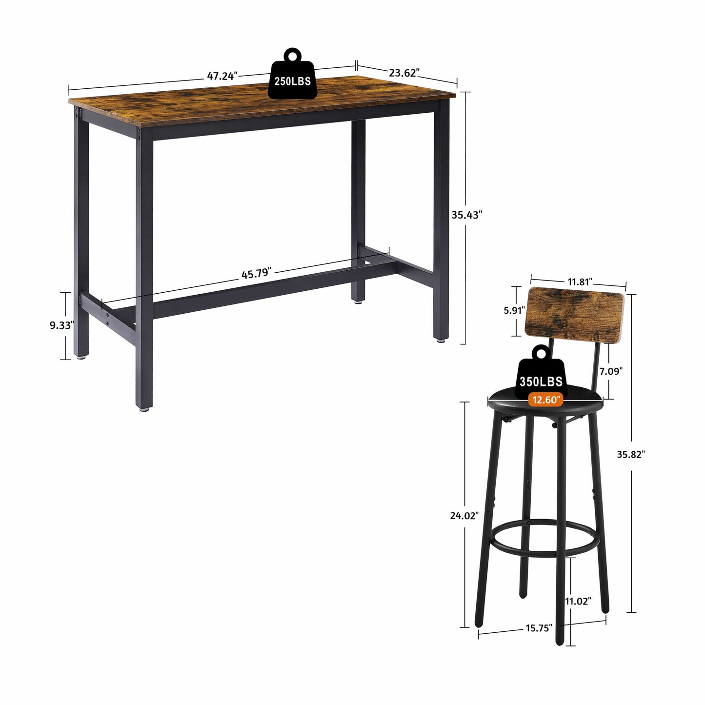 1st Choice Furniture Direct Bar Table Set 1st Choice Complete Bar Table Set with 4 Stools in Rustic Brown