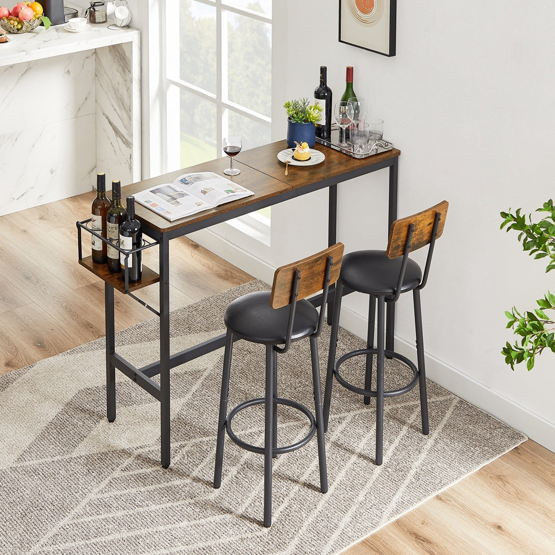 1st Choice Furniture Direct Bar Table Set 1st Choice Rustic Brown Bar Table Set with Wine Bottle Storage