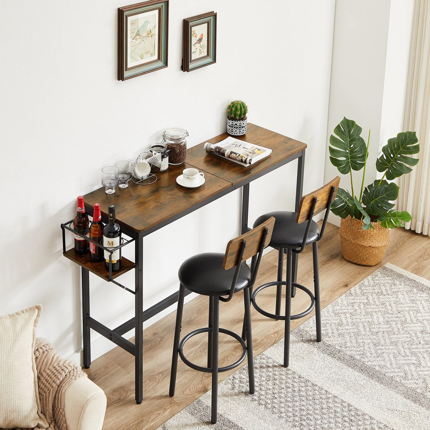 1st Choice Furniture Direct Bar Table Set 1st Choice Rustic Brown Bar Table Set with Wine Bottle Storage