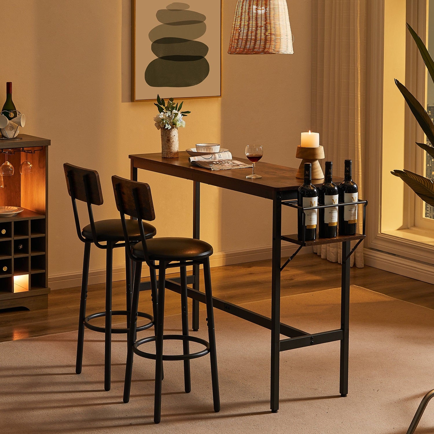 1st Choice Furniture Direct Bar Table Set 1st Choice Rustic Brown Bar Table Set with Wine Bottle Storage