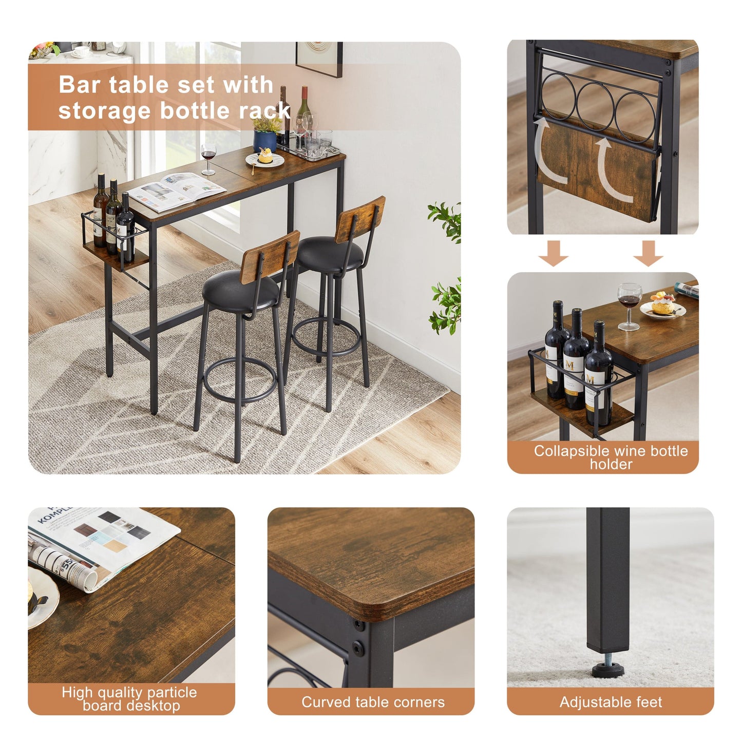 1st Choice Furniture Direct Bar Table Set 1st Choice Rustic Brown Bar Table Set with Wine Bottle Storage