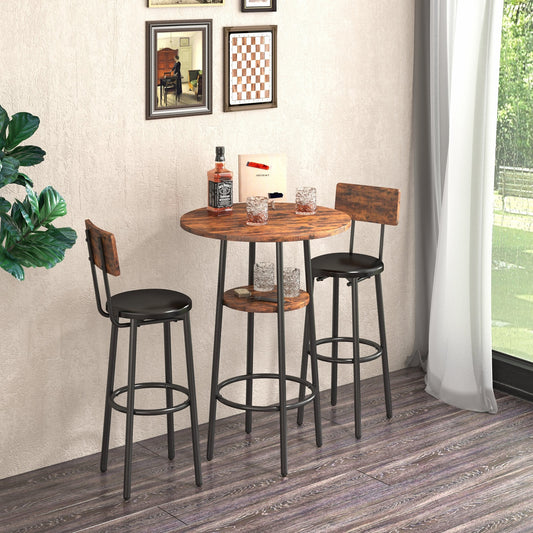 1st Choice Furniture Direct Bar Table Set 1st Choice Rustic Round Bar Table Set with Shelves & 2 Soft Bar Stools