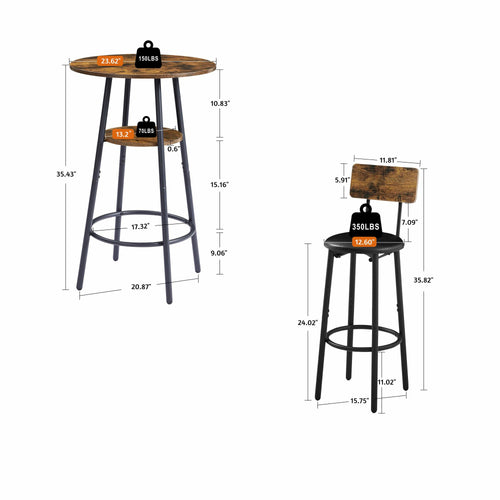 1st Choice Furniture Direct Bar Table Set 1st Choice Rustic Round Bar Table Set with Shelves & 2 Soft Bar Stools