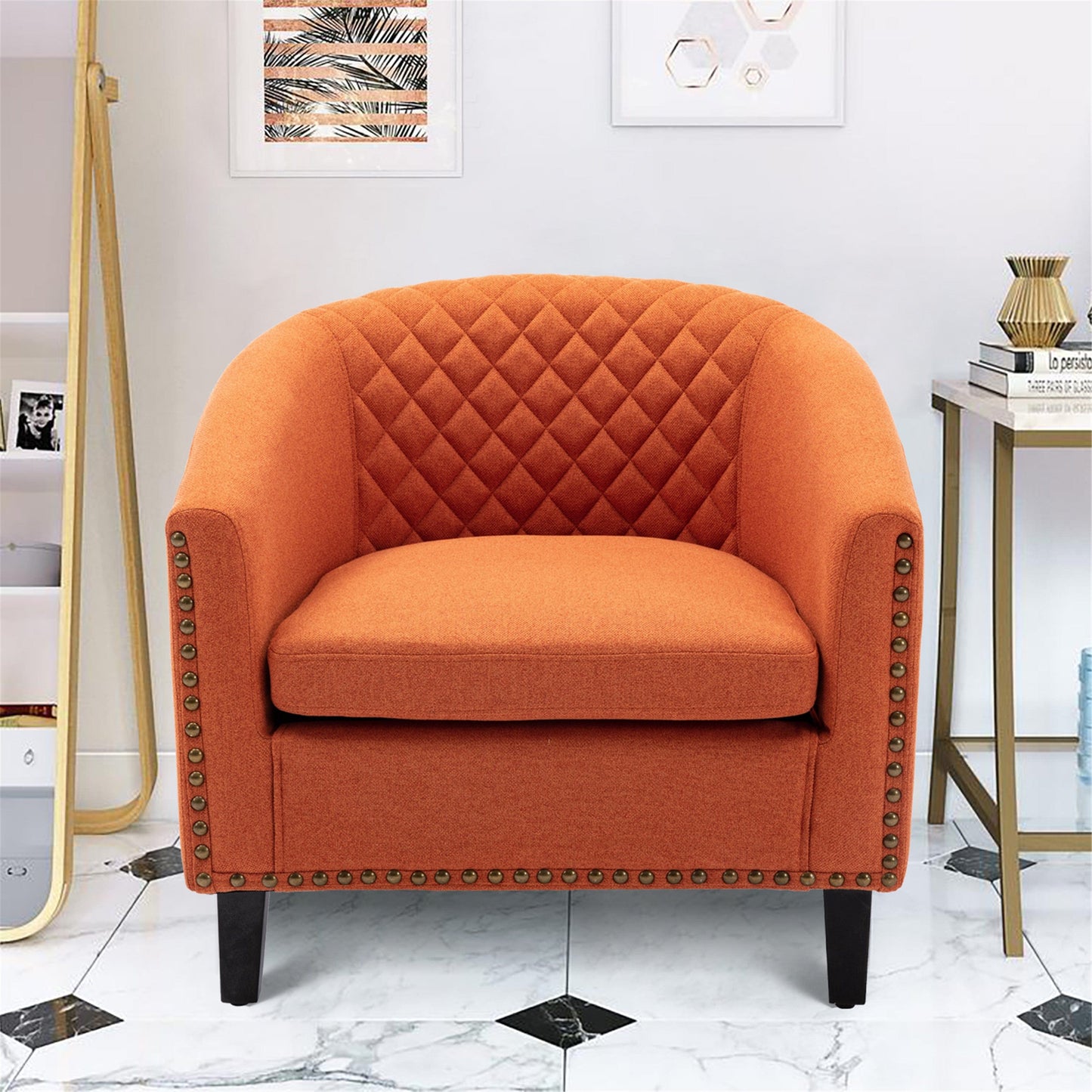 1st Choice Furniture Direct barrel Chair 1st Choice Modern Accent Barrel Chair with Nail heads in Orange Finish