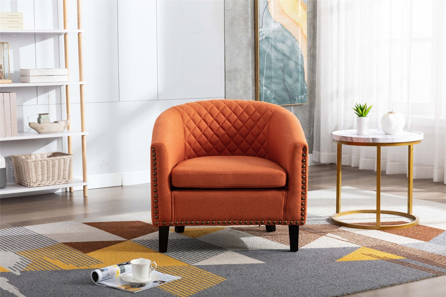 1st Choice Furniture Direct barrel Chair 1st Choice Modern Accent Barrel Chair with Nail heads in Orange Finish