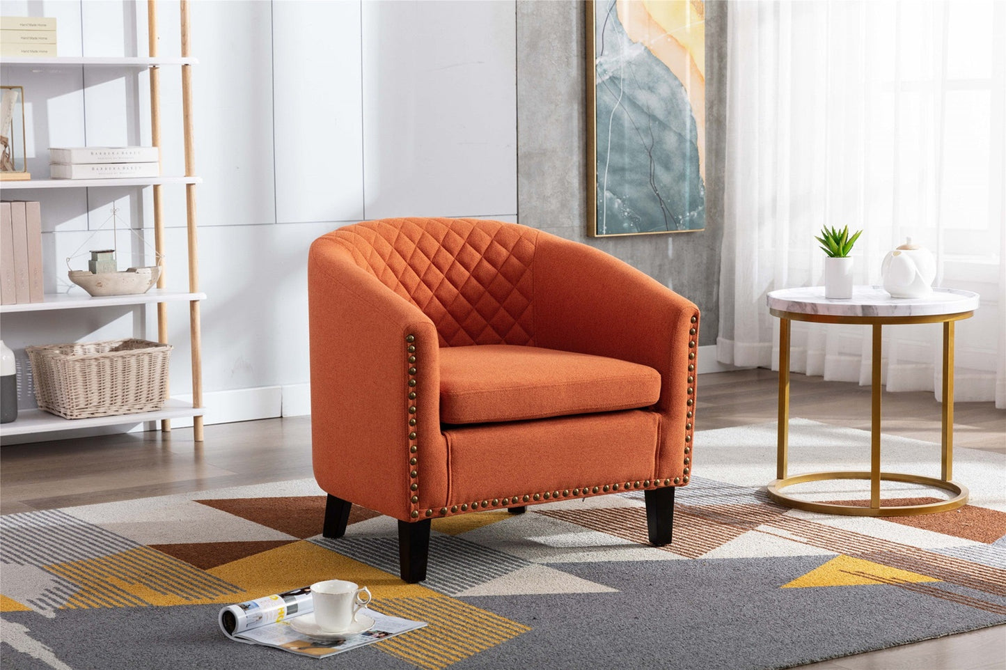 1st Choice Furniture Direct barrel Chair 1st Choice Modern Accent Barrel Chair with Nail heads in Orange Finish