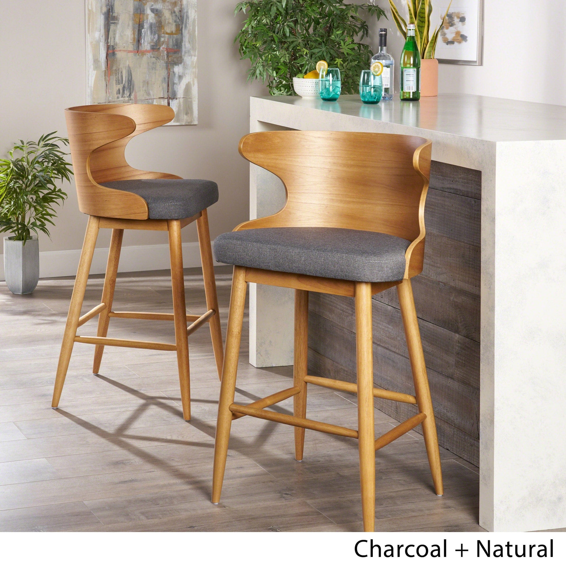 1st Choice Furniture Direct Barstool Set 1st Choice Mid Century Modern Charcoal Fabric Barstools- Set of 2