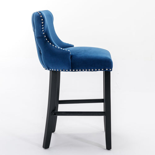 1st Choice Furniture Direct Barstool Set 1st Choice Modern Velvet Button Tufted Barstools in Blue Finish (Set-2)