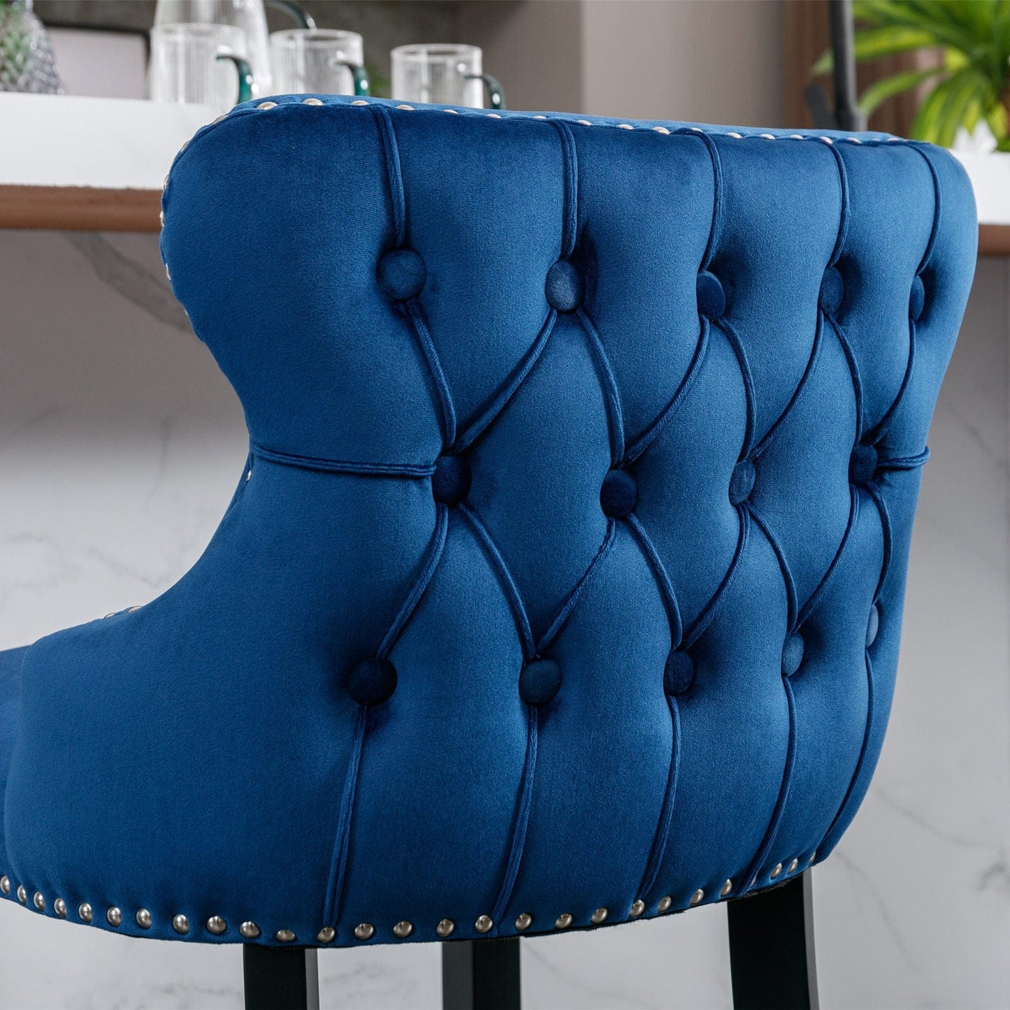 1st Choice Furniture Direct Barstool Set 1st Choice Modern Velvet Button Tufted Barstools in Blue Finish (Set-2)