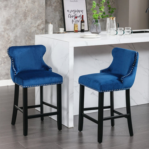 1st Choice Furniture Direct Barstool Set 1st Choice Modern Velvet Button Tufted Barstools in Blue Finish (Set-2)