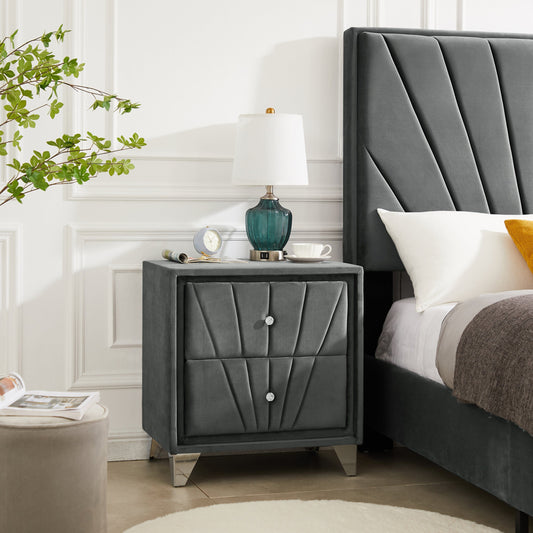 1st Choice Furniture Direct Bedroom Nightstand 1st Choice Modern Double-Decker Nightstand with Metal Legs in Gray