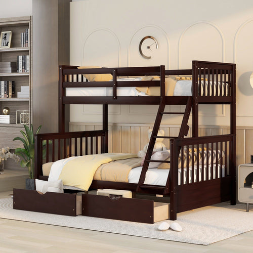 1st Choice Furniture Direct Beds & Bed Frames 1st Choice Espresso Twin-Over-Full Bunk Bed with Ladders and Drawers