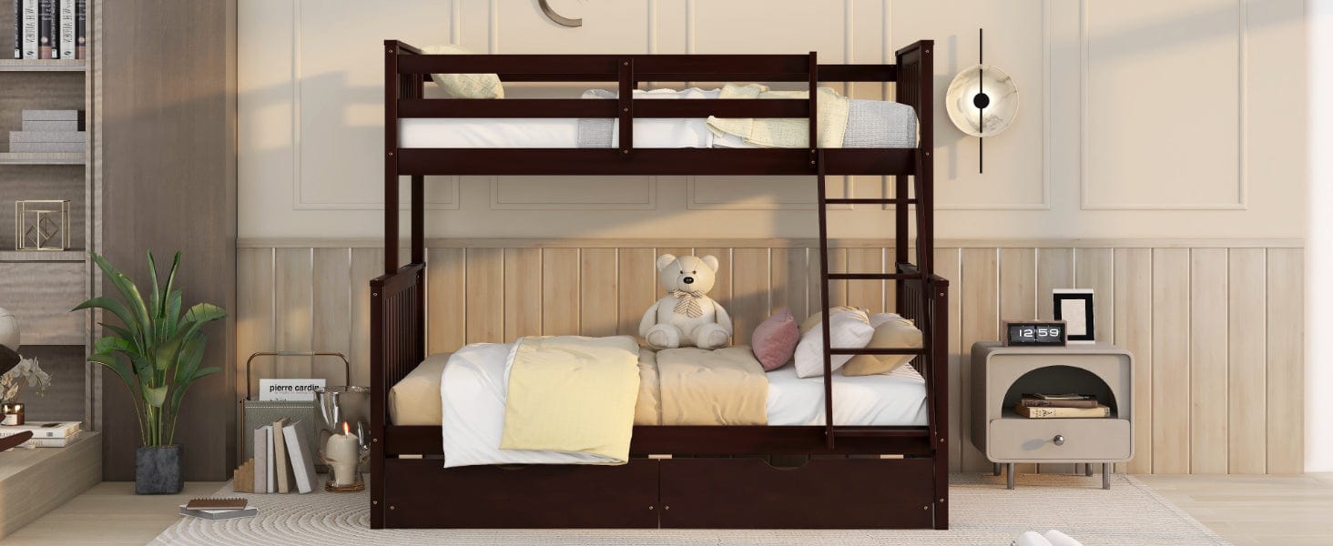 1st Choice Furniture Direct Beds & Bed Frames 1st Choice Espresso Twin-Over-Full Bunk Bed with Ladders and Drawers