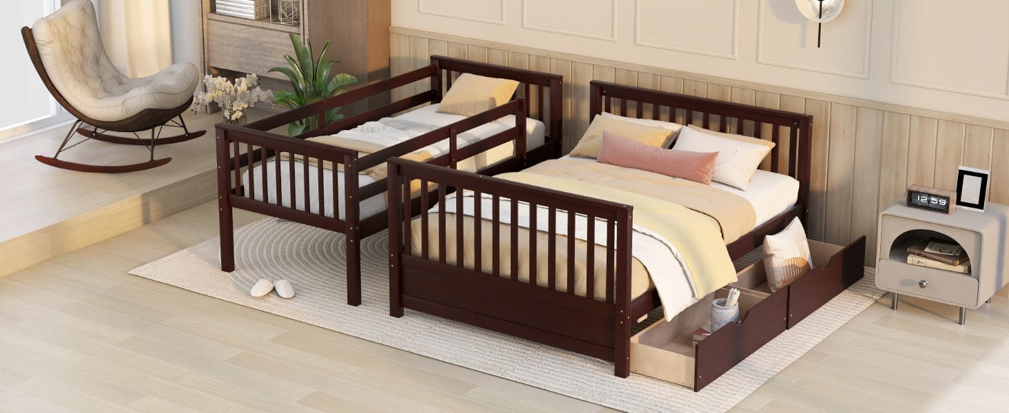 1st Choice Furniture Direct Beds & Bed Frames 1st Choice Espresso Twin-Over-Full Bunk Bed with Ladders and Drawers