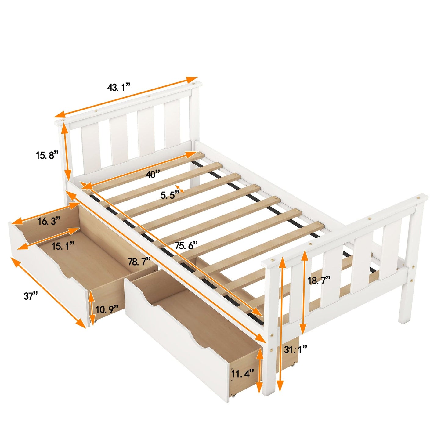 1st Choice Furniture Direct Beds & Bed Frames 1st Choice White Twin Platform Bed with Storage Drawers