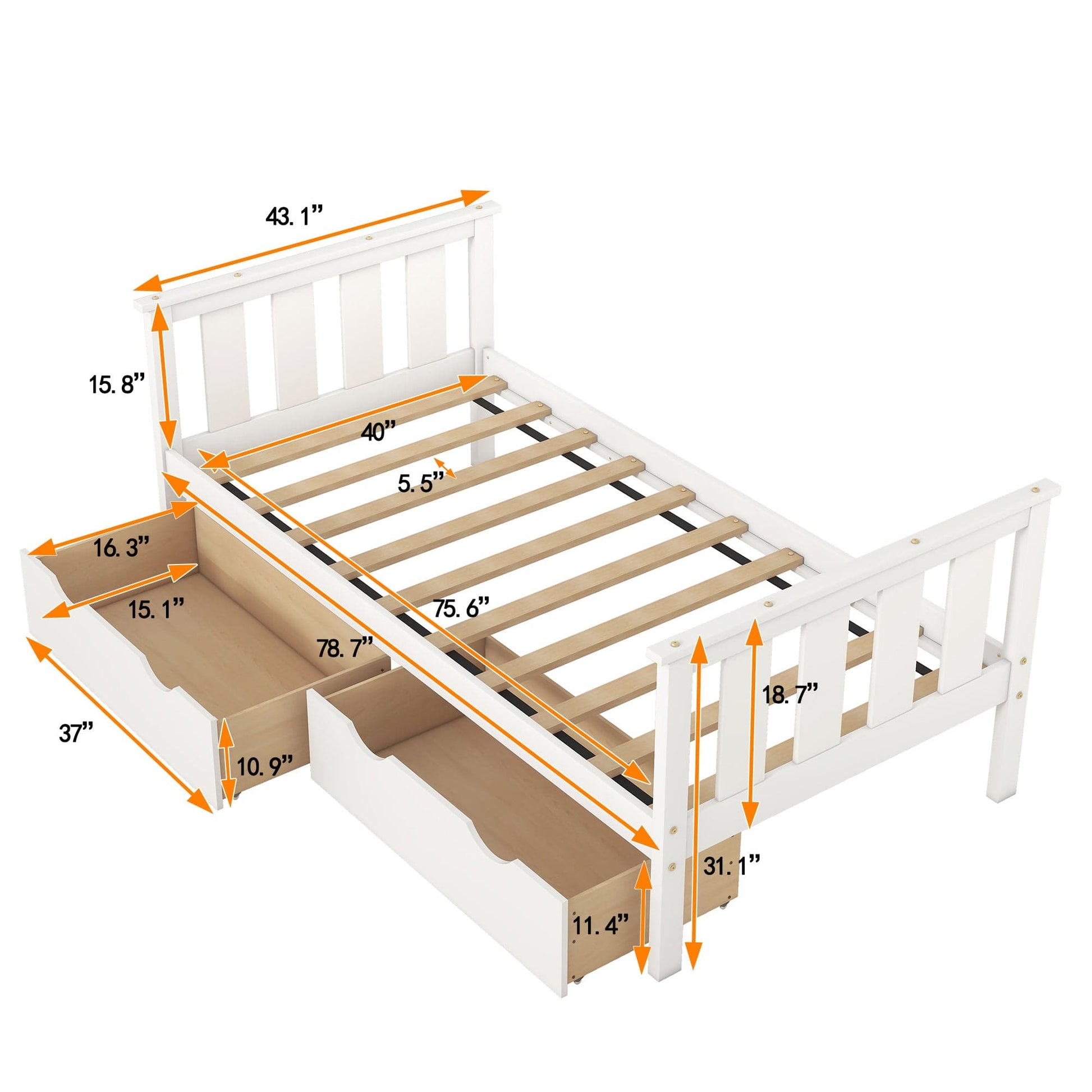 1st Choice Furniture Direct Beds & Bed Frames 1st Choice White Twin Platform Bed with Storage Drawers