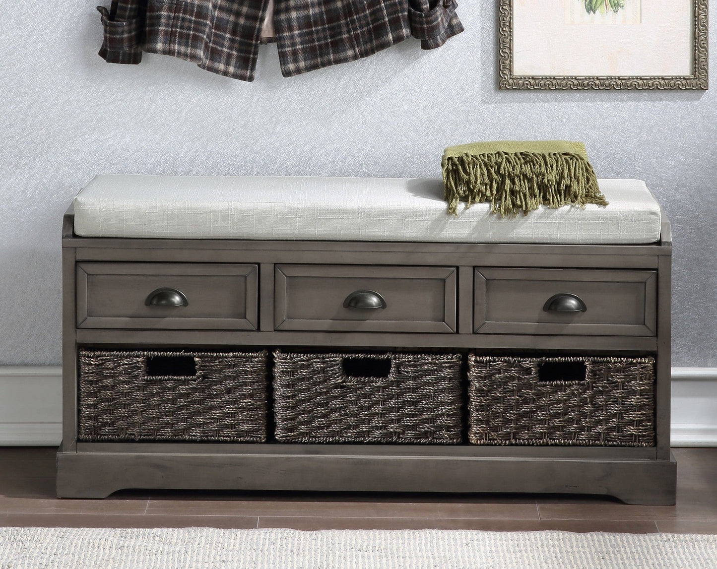 1st Choice Furniture Direct Bench with Storage 1st Choice Industrial Wooden Storage Bench with 3 Drawers & Baskets