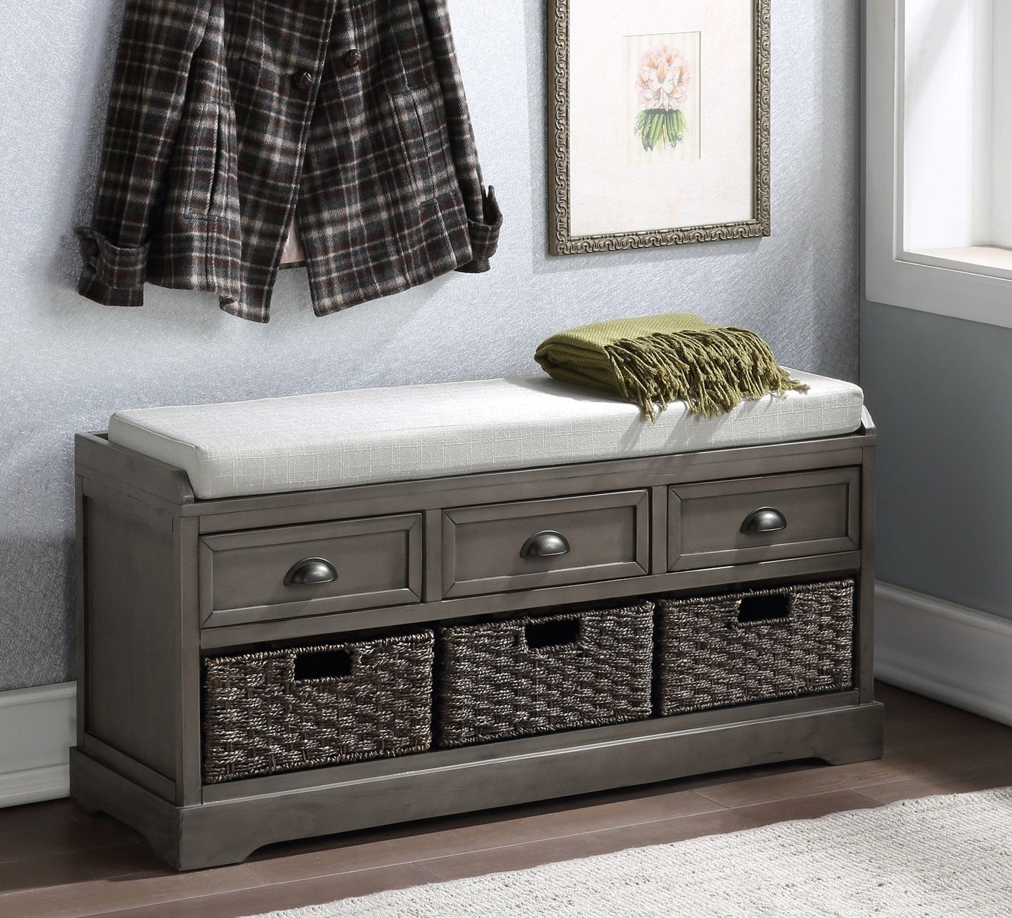 1st Choice Furniture Direct Bench with Storage 1st Choice Industrial Wooden Storage Bench with 3 Drawers & Baskets