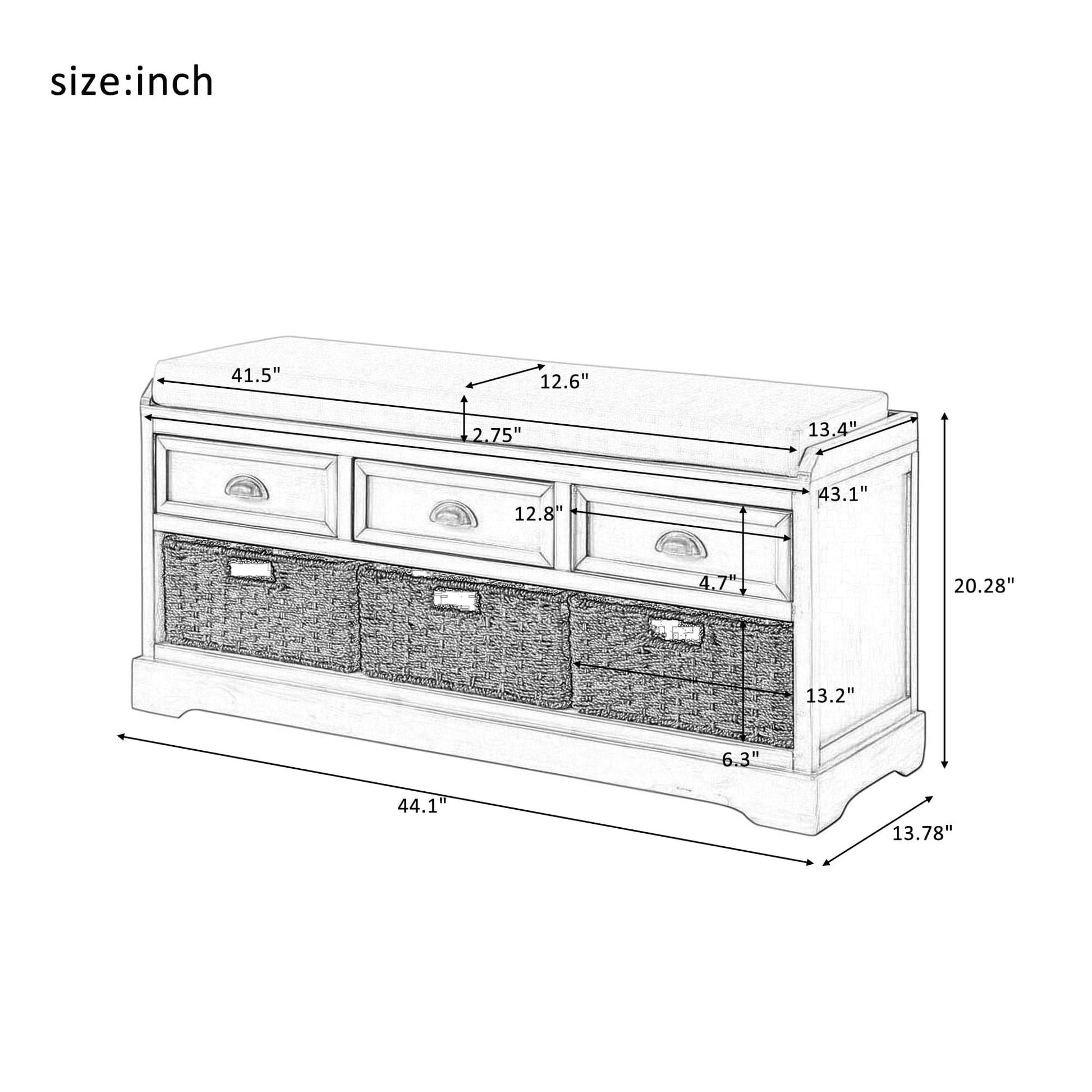 1st Choice Furniture Direct Bench with Storage 1st Choice Industrial Wooden Storage Bench with 3 Drawers & Baskets