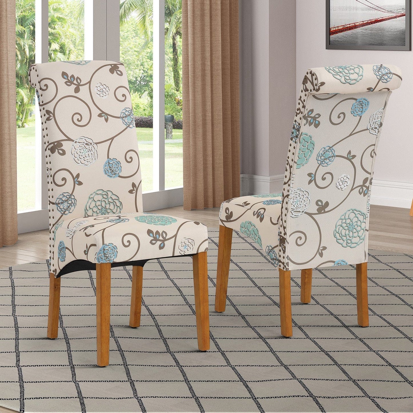 1st Choice Furniture Direct Bionic Beige Pattern Dining Chair with Nail Head Trim, Set of 2