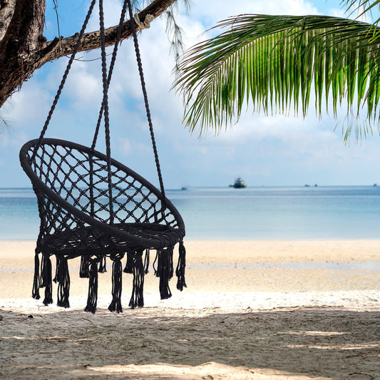 1st Choice Furniture Direct Black Macrame Hammock Swing Chair | Indoor & Outdoor Relaxation