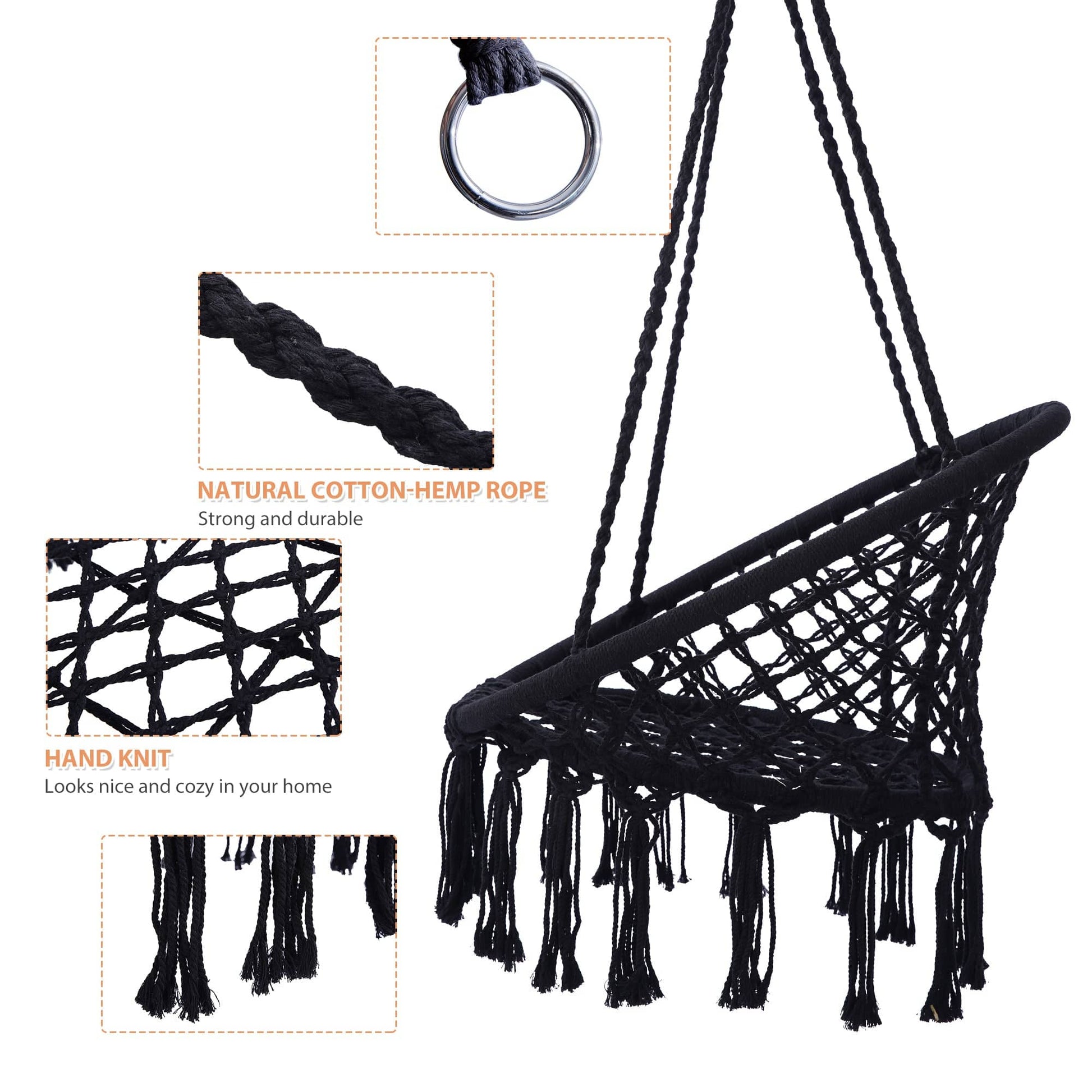 1st Choice Furniture Direct Black Macrame Hammock Swing Chair | Indoor & Outdoor Relaxation
