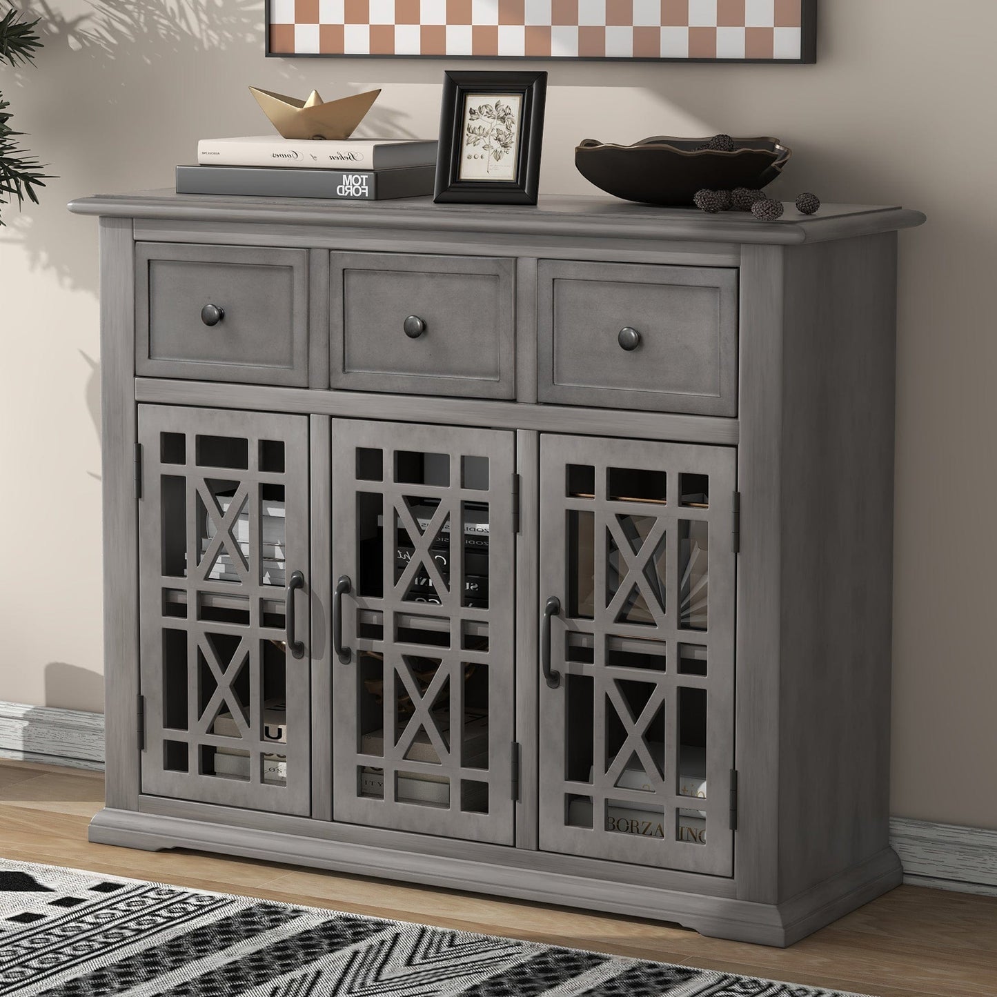 1st Choice Furniture Direct Cabinet 1st Choice Multi-Functional U-Style Wood Cabinet with 3 Drawers