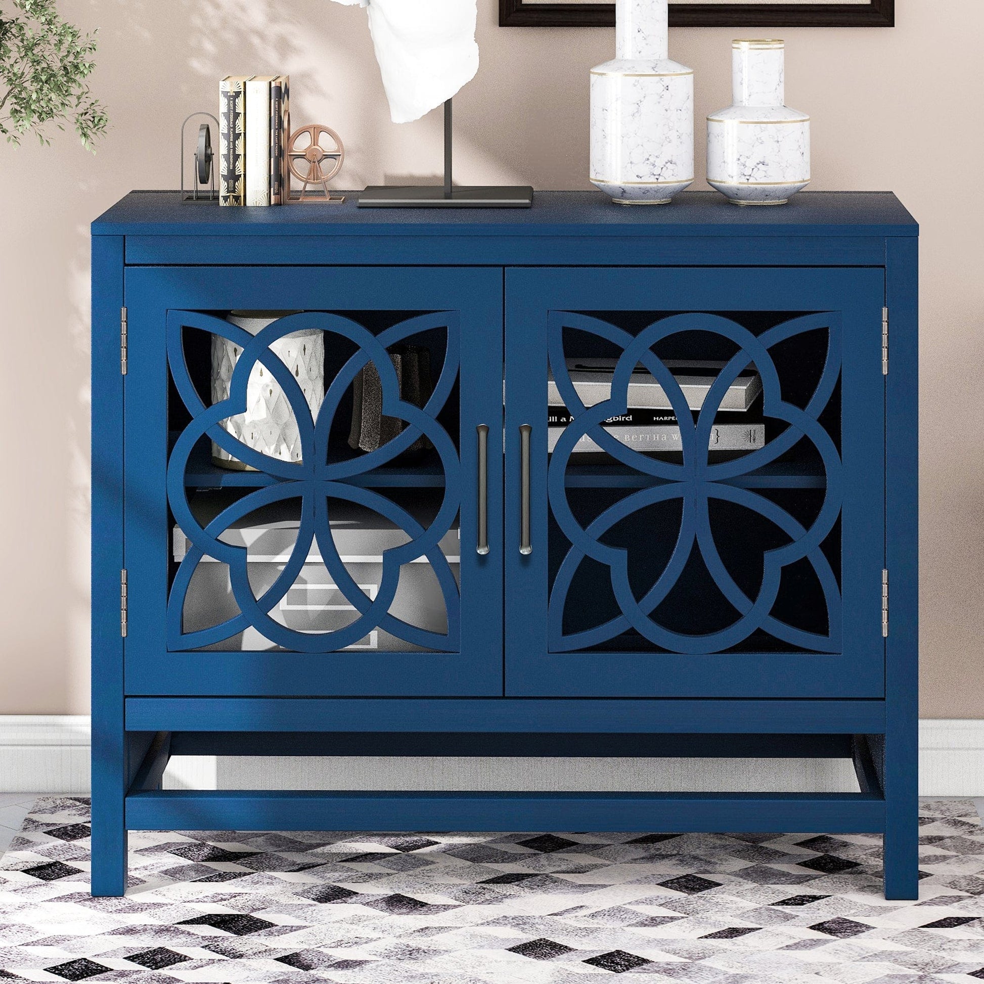 1st Choice Furniture Direct Cabinet 1st Choice U-Shaped Navy Blue Wood Cabinet with Adjustable Shelves