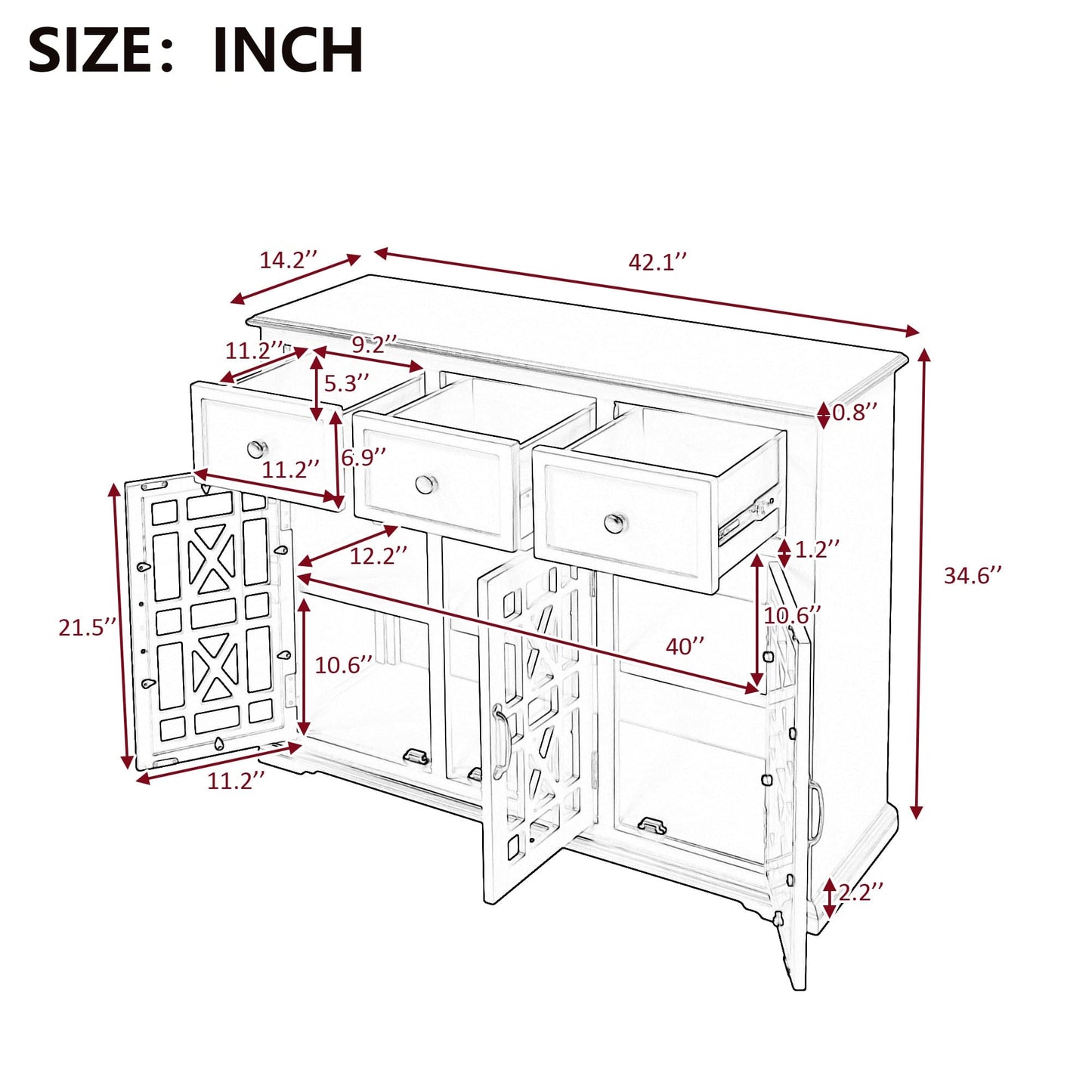 1st Choice Furniture Direct Cabinet 1st Choice U-Style Wood Storage Cabinet with 3 Doors and 3 Drawers