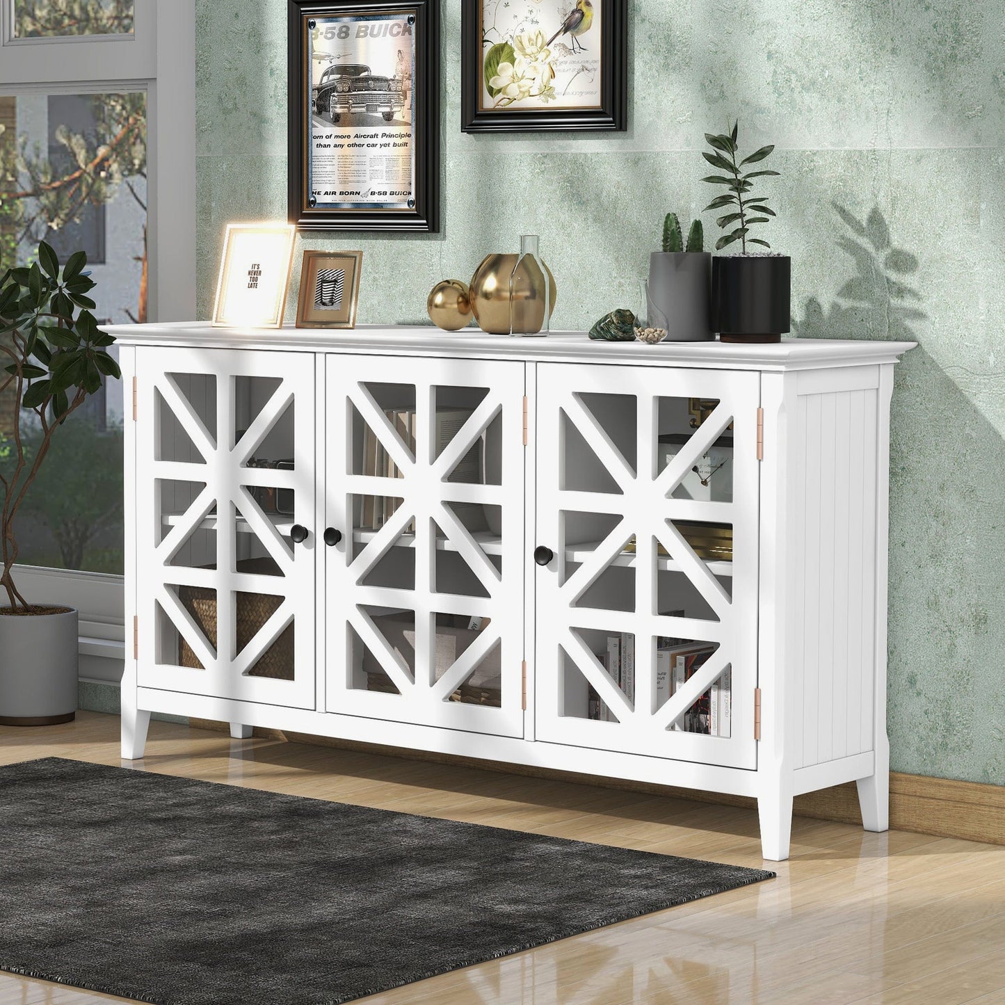 1st Choice Furniture Direct Console Table 1st Choice 62.2’’ Console Table with 3 Doors and Adjustable Shelves