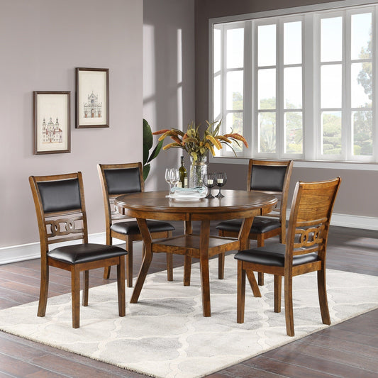 1st Choice Furniture Direct Contemporary Dining 5pc Set Round Table w 4x Side Chairs Walnut Finish Rubberwood Unique Design