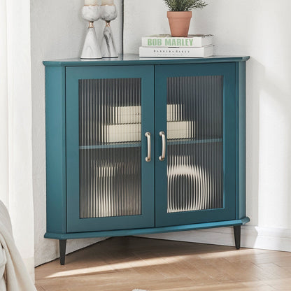 1st Choice Furniture Direct Corner Night stand 1st Choice Retro Glass Corner Teal Cabinet - Perfect for Small Spaces
