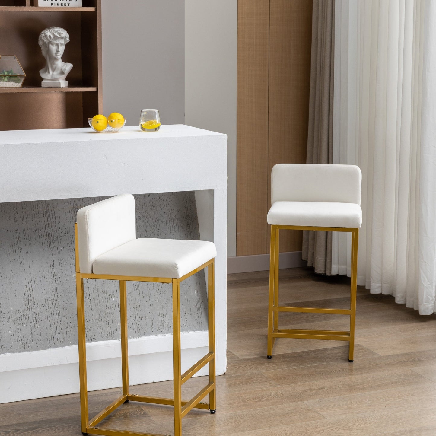 1st Choice Furniture Direct Counter Chair 1st Choice Modern Velvet fabric Counter Stools with Backrest in Beige