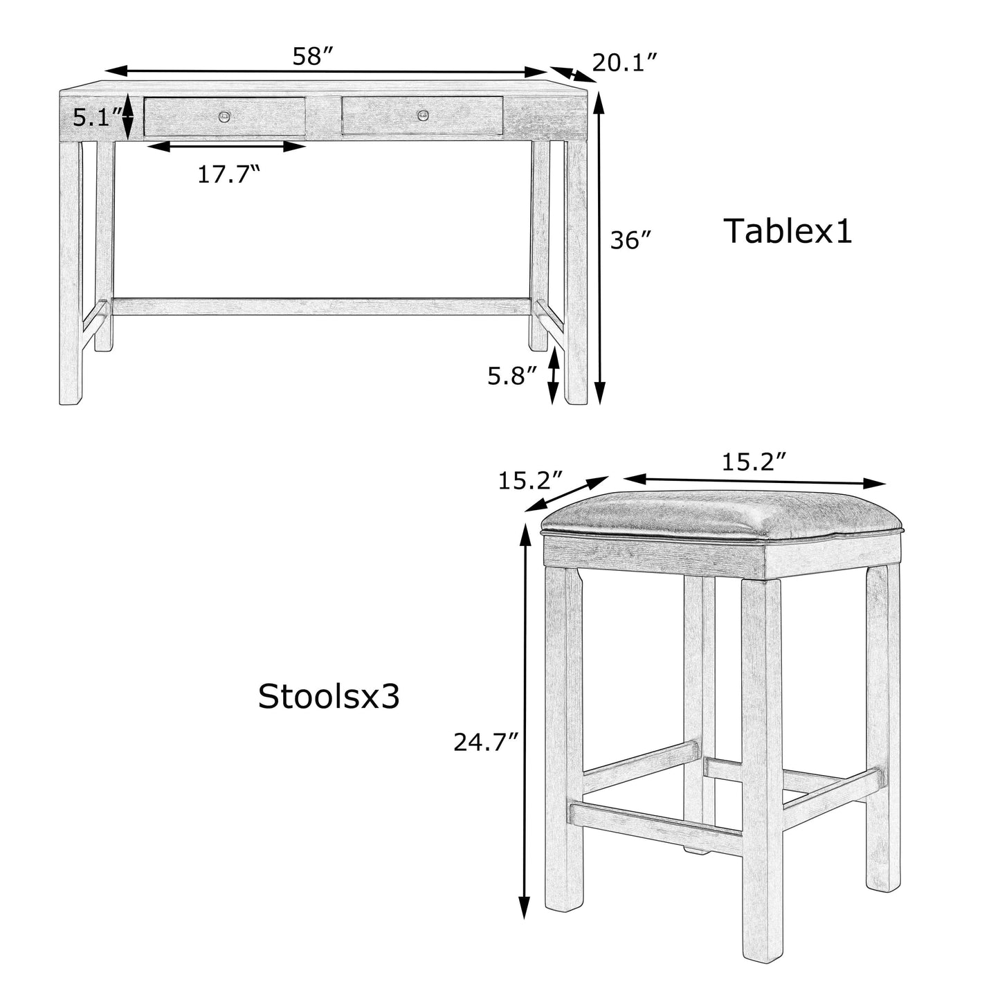 1st Choice Furniture Direct Counter Dining Set w/Stools 1st Choice 4-Piece Gray Counter Height Table Set w/ Padded Stools