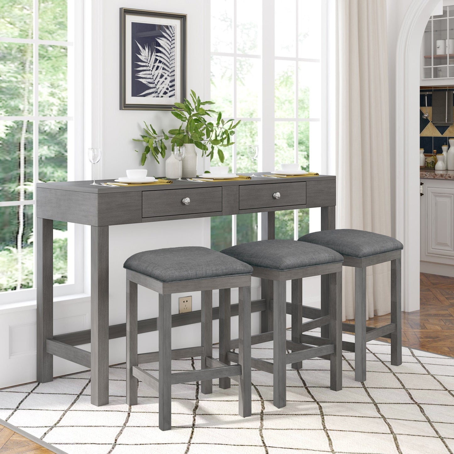 1st Choice Furniture Direct Counter Dining Set w/Stools 1st Choice 4-Piece Gray Counter Height Table Set w/ Padded Stools