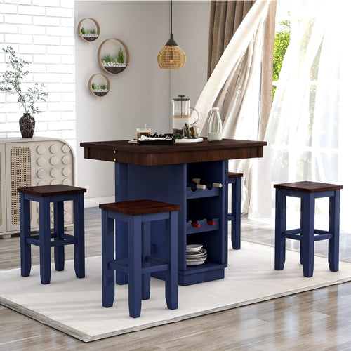 1st Choice Furniture Direct Counter Dining Set w/Stools 1st Choice Counter Height Dining Sets in Brown & Blue Finish (5-PC)