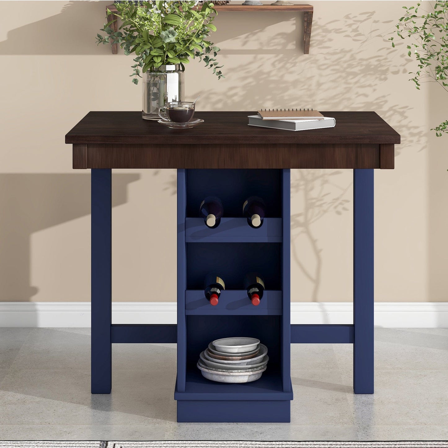 1st Choice Furniture Direct Counter Dining Set w/Stools 1st Choice Counter Height Dining Sets in Brown & Blue Finish (5-PC)
