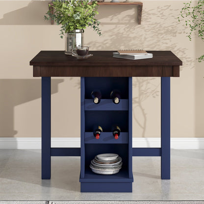 1st Choice Furniture Direct Counter Dining Set w/Stools 1st Choice Counter Height Dining Sets in Brown & Blue Finish (5-PC)