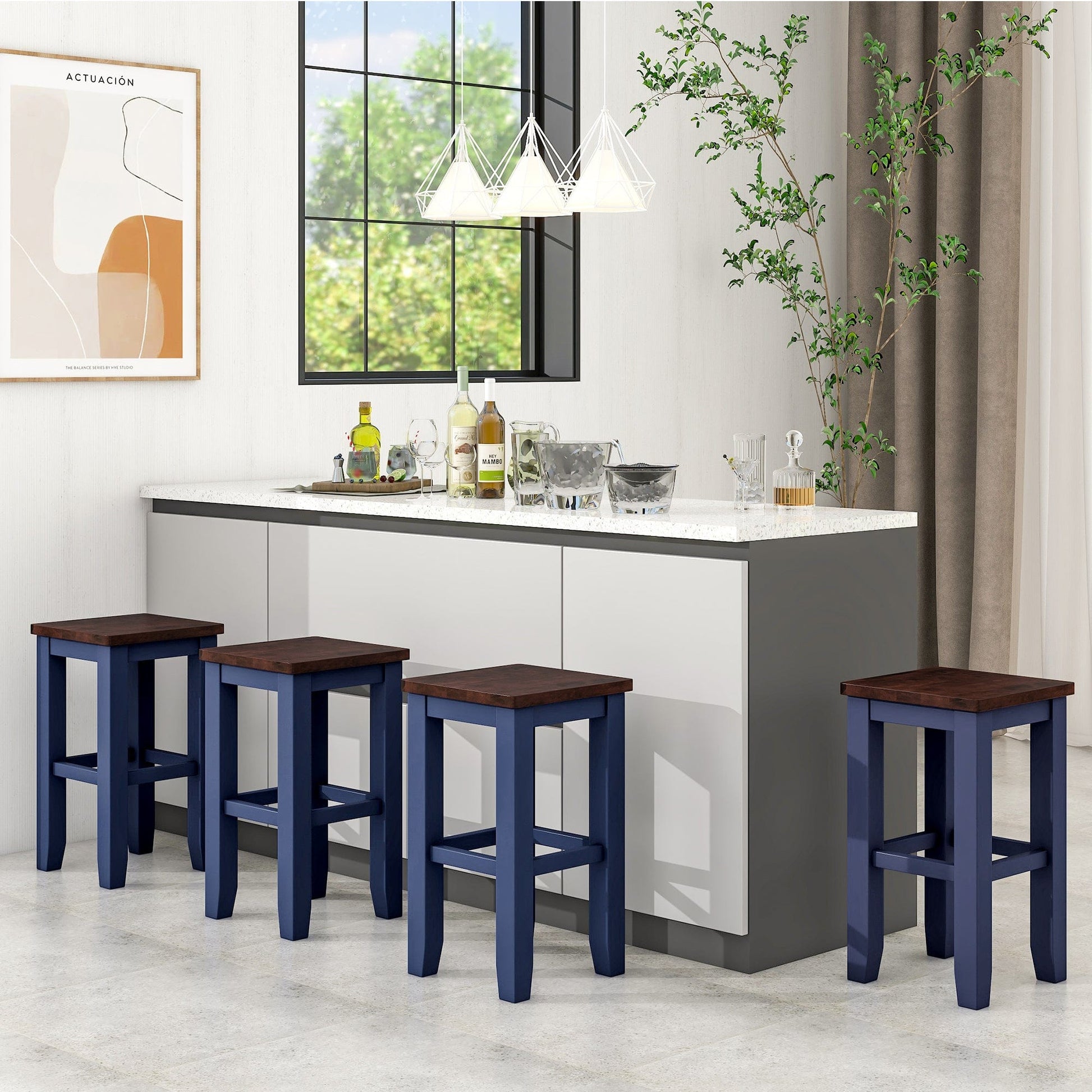 1st Choice Furniture Direct Counter Dining Set w/Stools 1st Choice Counter Height Dining Sets in Brown & Blue Finish (5-PC)