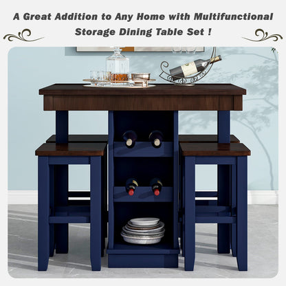 1st Choice Furniture Direct Counter Dining Set w/Stools 1st Choice Counter Height Dining Sets in Brown & Blue Finish (5-PC)