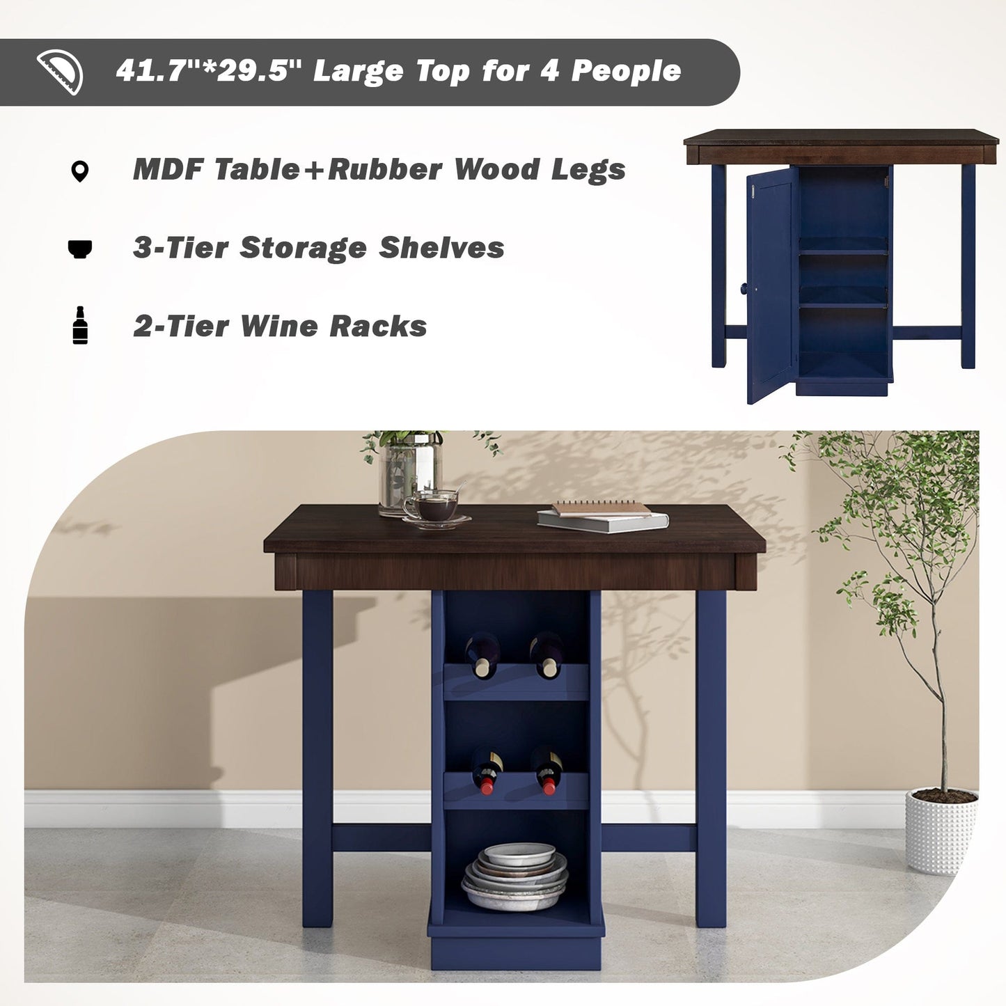 1st Choice Furniture Direct Counter Dining Set w/Stools 1st Choice Counter Height Dining Sets in Brown & Blue Finish (5-PC)