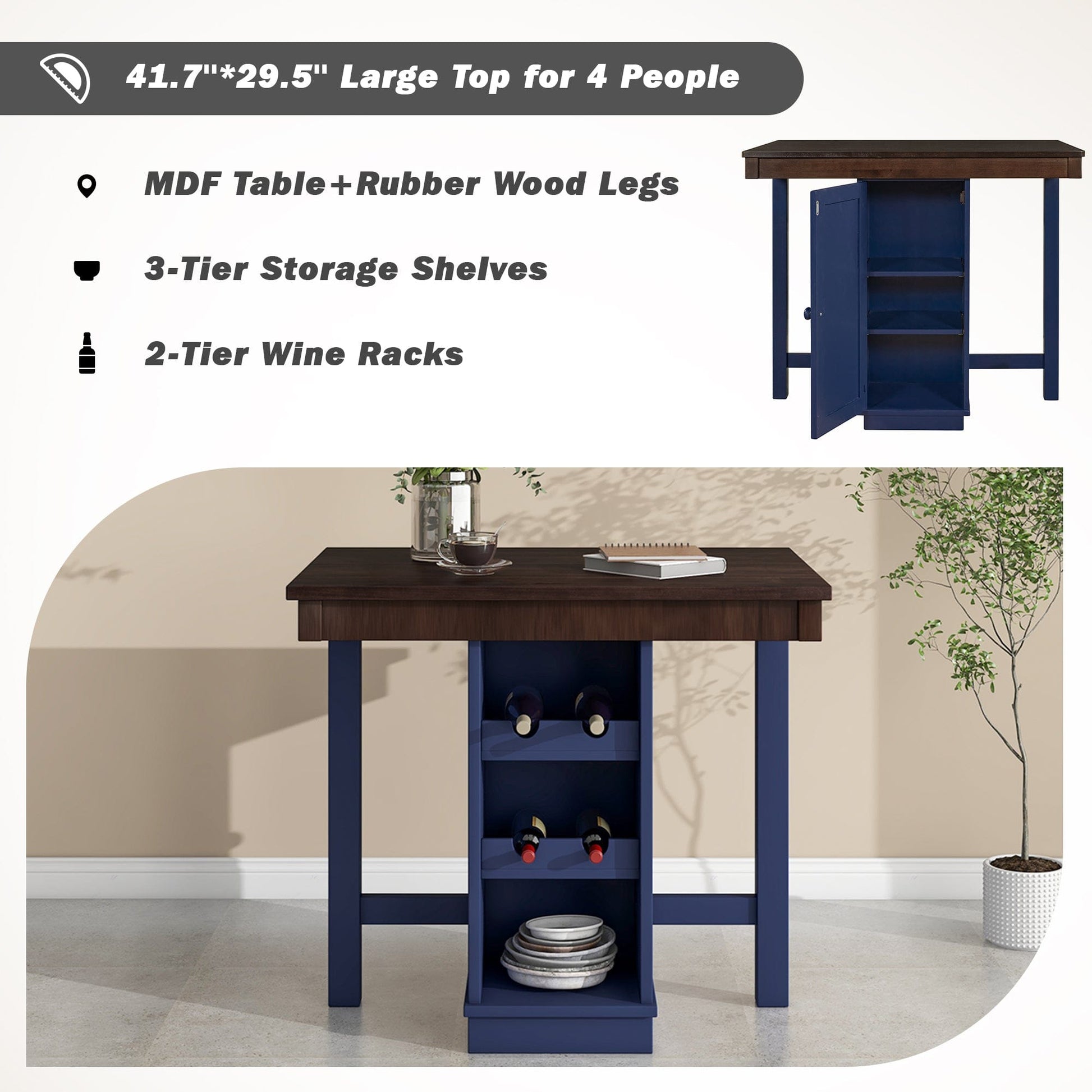 1st Choice Furniture Direct Counter Dining Set w/Stools 1st Choice Counter Height Dining Sets in Brown & Blue Finish (5-PC)