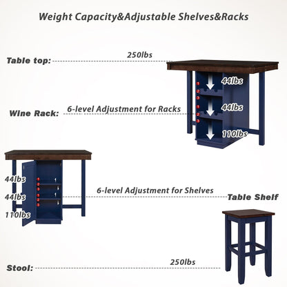 1st Choice Furniture Direct Counter Dining Set w/Stools 1st Choice Counter Height Dining Sets in Brown & Blue Finish (5-PC)