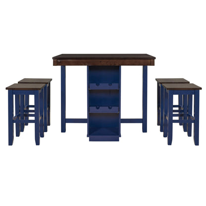 1st Choice Furniture Direct Counter Dining Set w/Stools 1st Choice Counter Height Dining Sets in Brown & Blue Finish (5-PC)