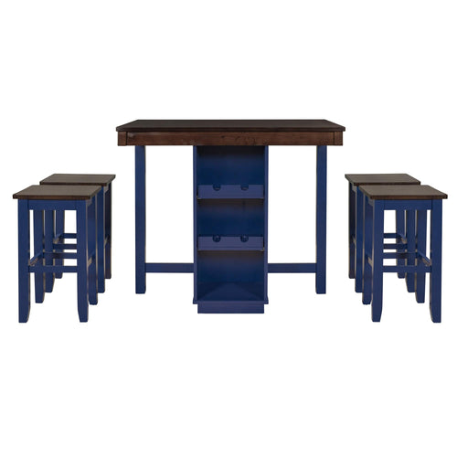 1st Choice Furniture Direct Counter Dining Set w/Stools 1st Choice Counter Height Dining Sets in Brown & Blue Finish (5-PC)