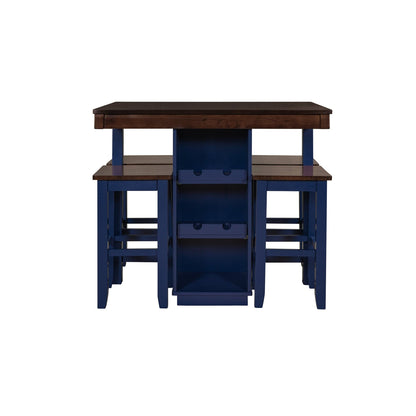 1st Choice Furniture Direct Counter Dining Set w/Stools 1st Choice Counter Height Dining Sets in Brown & Blue Finish (5-PC)