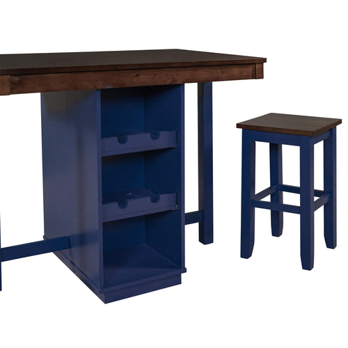 1st Choice Furniture Direct Counter Dining Set w/Stools 1st Choice Counter Height Dining Sets in Brown & Blue Finish (5-PC)
