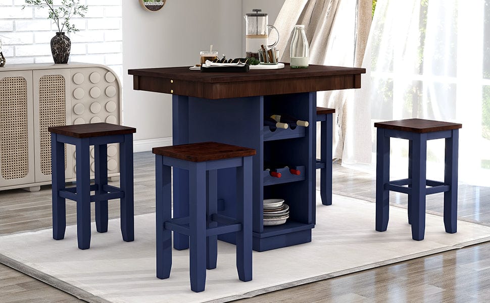 1st Choice Furniture Direct Counter Dining Set w/Stools 1st Choice Counter Height Dining Sets in Brown & Blue Finish (5-PC)