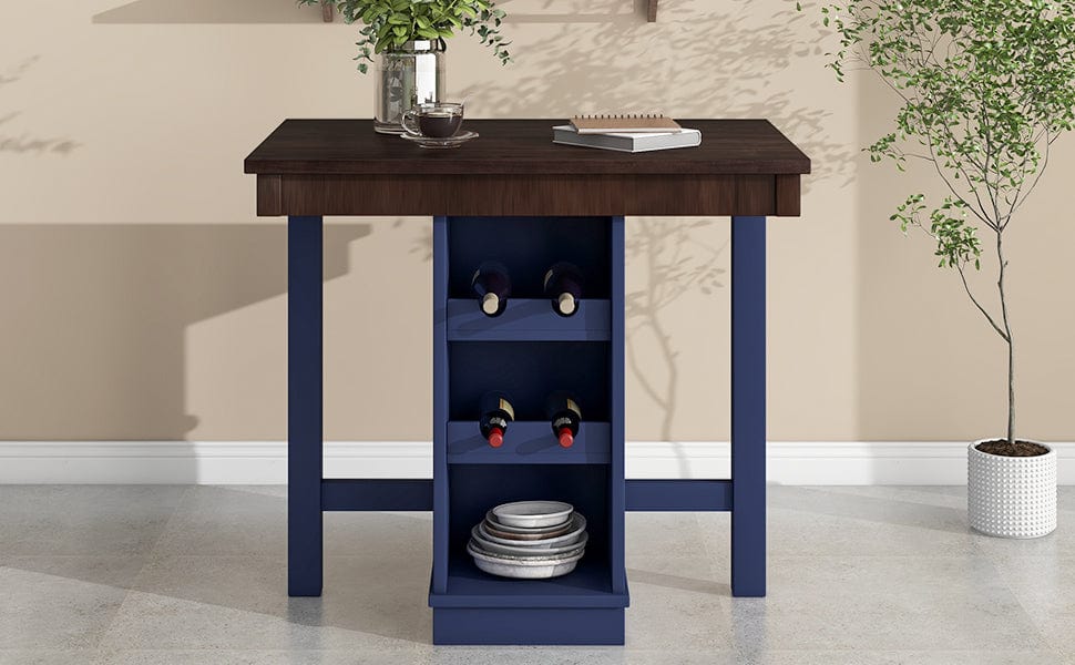 1st Choice Furniture Direct Counter Dining Set w/Stools 1st Choice Counter Height Dining Sets in Brown & Blue Finish (5-PC)